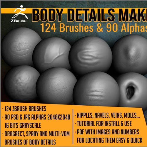 Body Details Maker 124 ZBrush Brushes And 90 Alphas