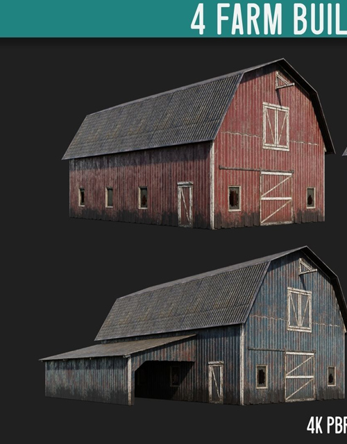 41-42-43-44 - Farm Buildings 4K PBR GameReady Low-poly 3D model