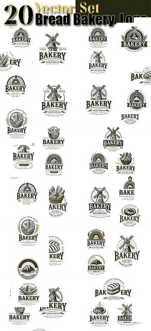 Set bundle vintage bread bakery store logo design for beverages business company