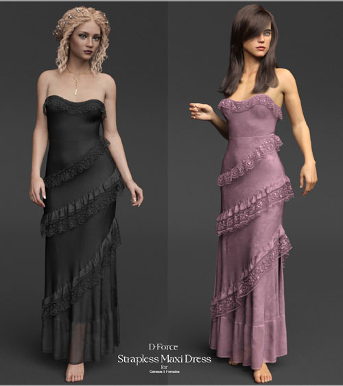 D-Force Strapless MaxiDress for Genesis 8 Females
