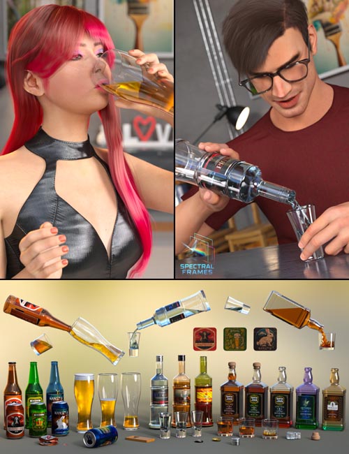 Bad Habits: Alcohol Drinking Smartprops & Poses For Genesis 8 and 9
