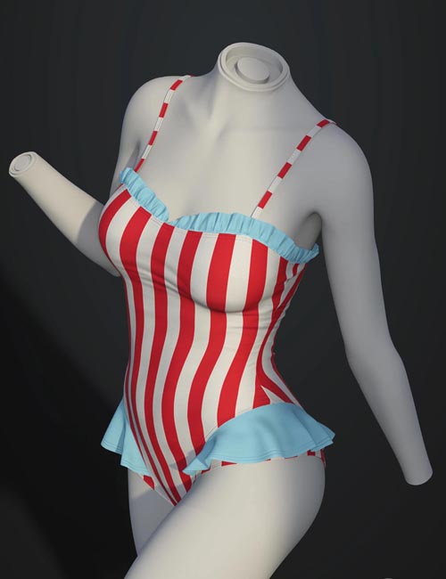 dForce SU Striped Swimsuit for Genesis 9, 8.1, and 8 Female