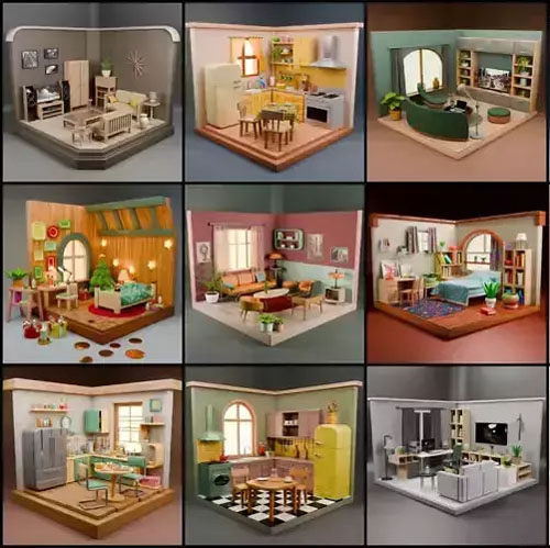 Isometric Rooms Collection Bedrooms Kitchens Living Rooms VR