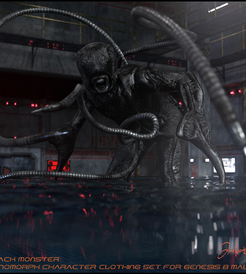 Black Monster Xenomorph Character and Clothing for Genesis 8 Male