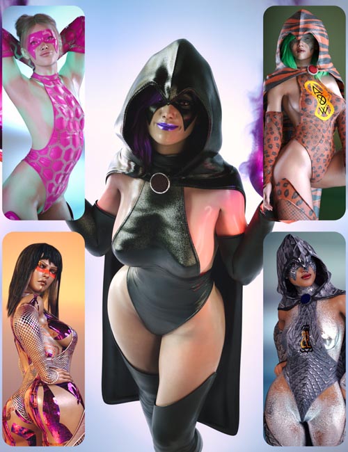 dForce Obsidian Superhero Outfit for Genesis 9, 8.1 and 8 Female Bundle