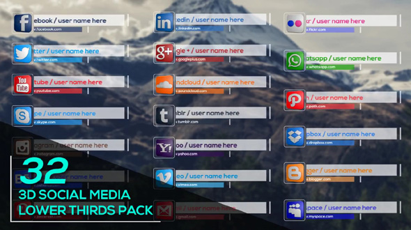 32 3D Social Media Lower Thirds Pack