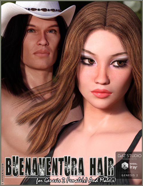 Buenaventura Hair For Genesis 2 Female(s) and Male(s) 