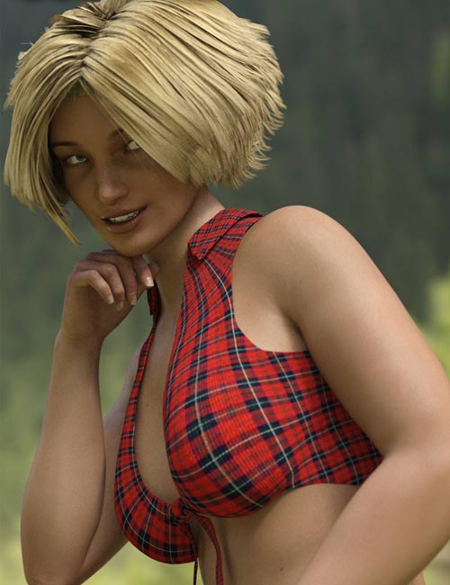 Tied Flannel Top and Designer Denim Shorts (converted from G3F) for Genesis 8 Females