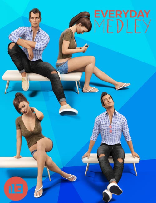 i13 Everyday Medley Poses and Furniture for Genesis 3 Female(s) and Male(s)