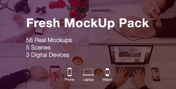 Fresh Mockup Pack // Phone, Laptop, Watch Devices