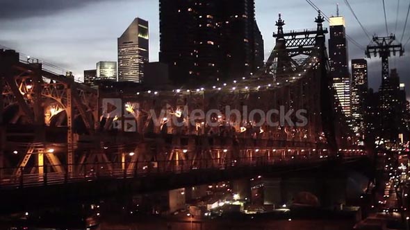 new york city at night skyline bridge aerial view