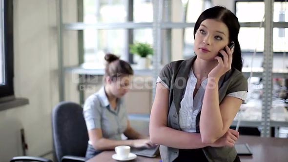 Young businesswoman talking on mobilephone in the office