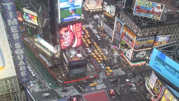 Times Square Intersection on Rainy Day Timelapse