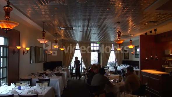 Large Restaurant Dining Room With Warm Lighting