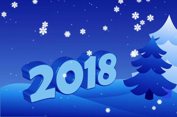 Happy New Year 2018 with christmas trees and snowflakes