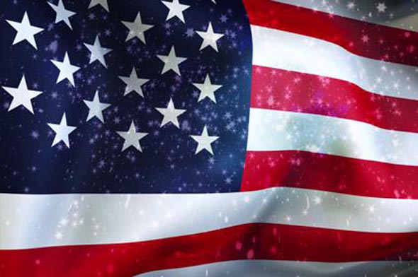 Christmas background , Falling snowflakes, USA, Flag of USA, Happy New Year