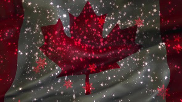 Christmas background , Falling snowflakes, Canada, Flag of Canada, Happy New Year