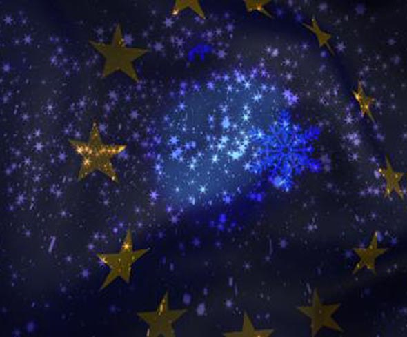 Christmas background , Falling snowflakes, Europe, Flag of Eurpoe, Happy New Year