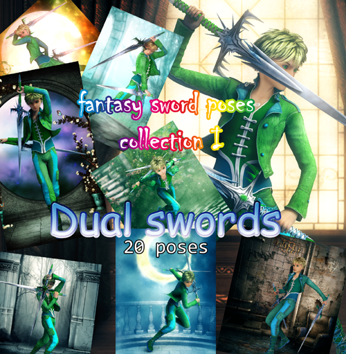 Fantasy Anime Poses I _ Dual swords_ for G2)