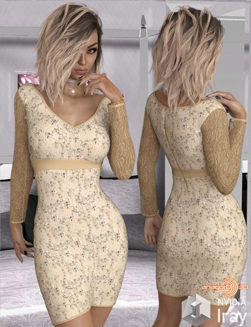VERSUS - Long Sleeve Lace Dress for Genesis 8 Females