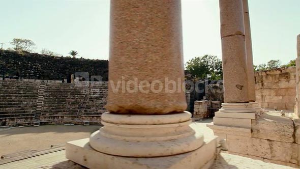 Stone Wall and Columns at Beit Shean Ruins in Israel 2