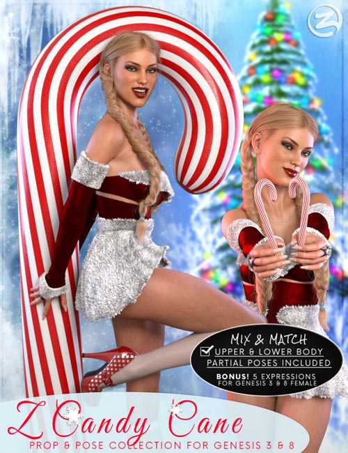 Z Candy Cane - Prop, Poses & Partials for Genesis 3 & 8 Female