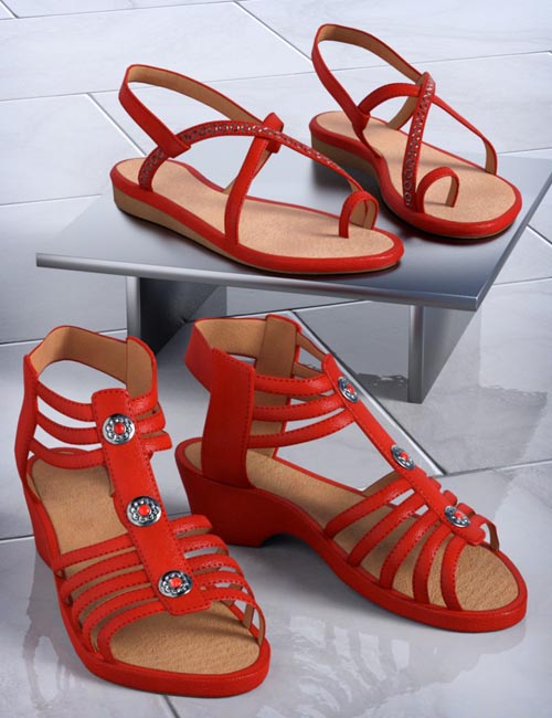 Patchwork Shoes: Sandals 1 & 2 for Genesis 3 Female(s) and Genesis 8 Female(s)