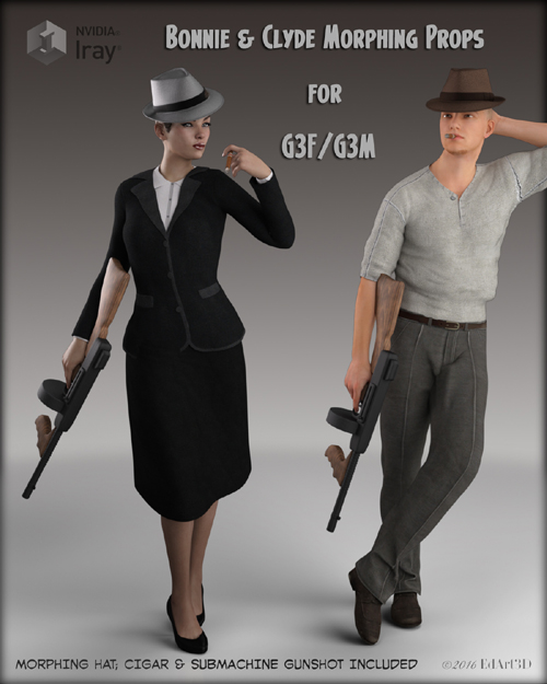 Bonnie And Clyde Morphing Props for G3F/G3M
