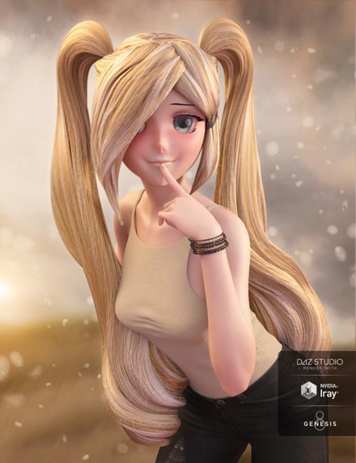 Long Pigtail Anime Hair for Genesis 3 and 8 Female(s)
