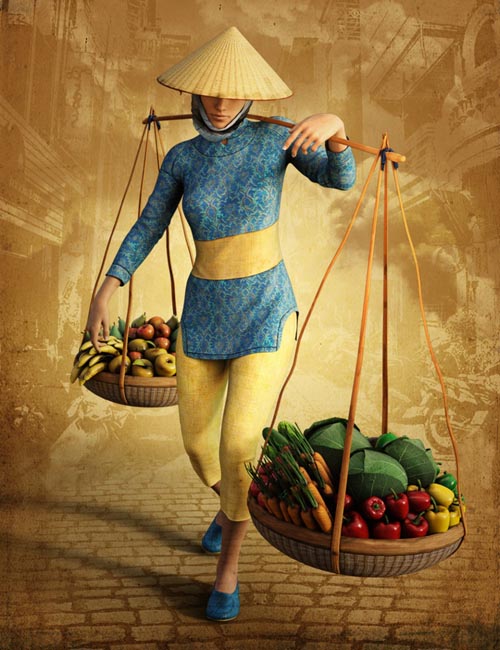 dForce Vietnamese Street Trader Outfit for Genesis 8 Female(s)