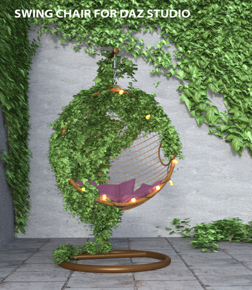 Swing Chair with ivy, pillow and fairy lights for Daz Studio