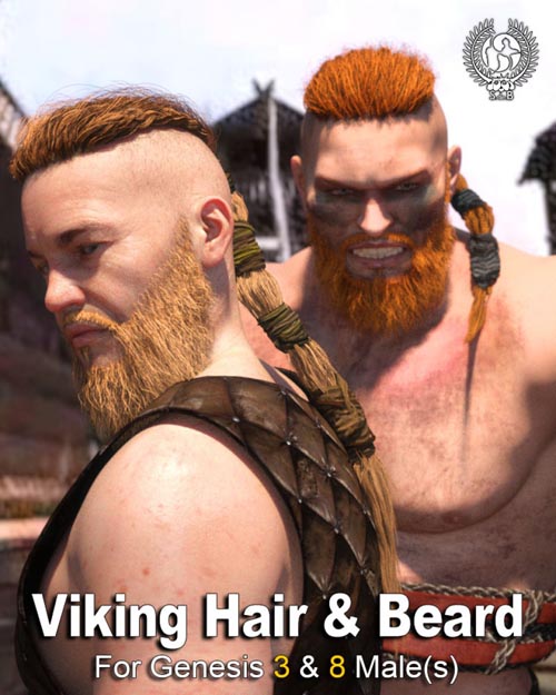 Viking Hair and Beard for Genesis 3 and 8 Male(s)