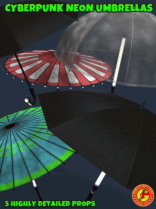 Cyberpunk Neon Umbrellas
