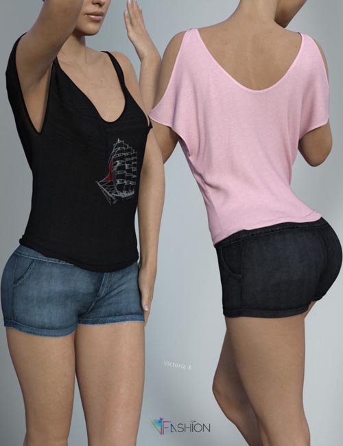 dForce VFashion Cold Shoulder Shirt and Shorts for Genesis 8 Female(s)