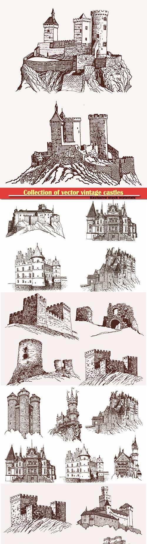 Collection of vector vintage castles