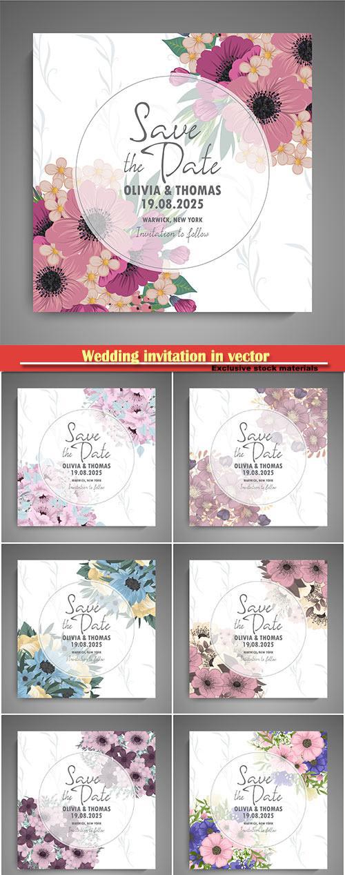 Wedding invitation in vector, flower design