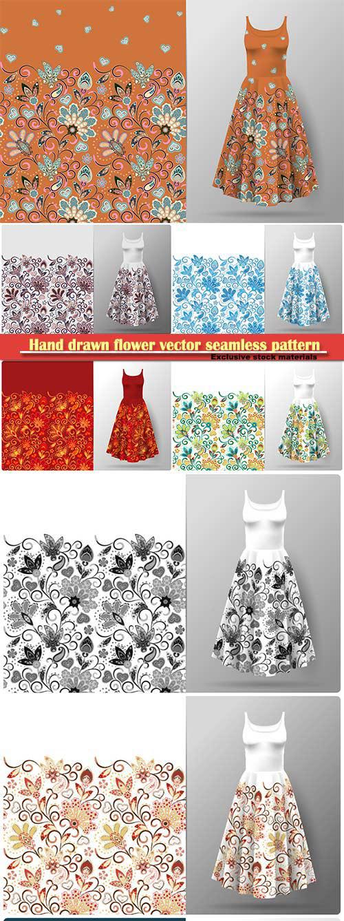 Hand drawn flower vector seamless pattern in eastern style