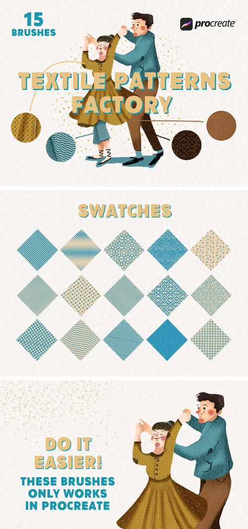 15 Textile Patterns Factory Brushes & Swatches for Procreate