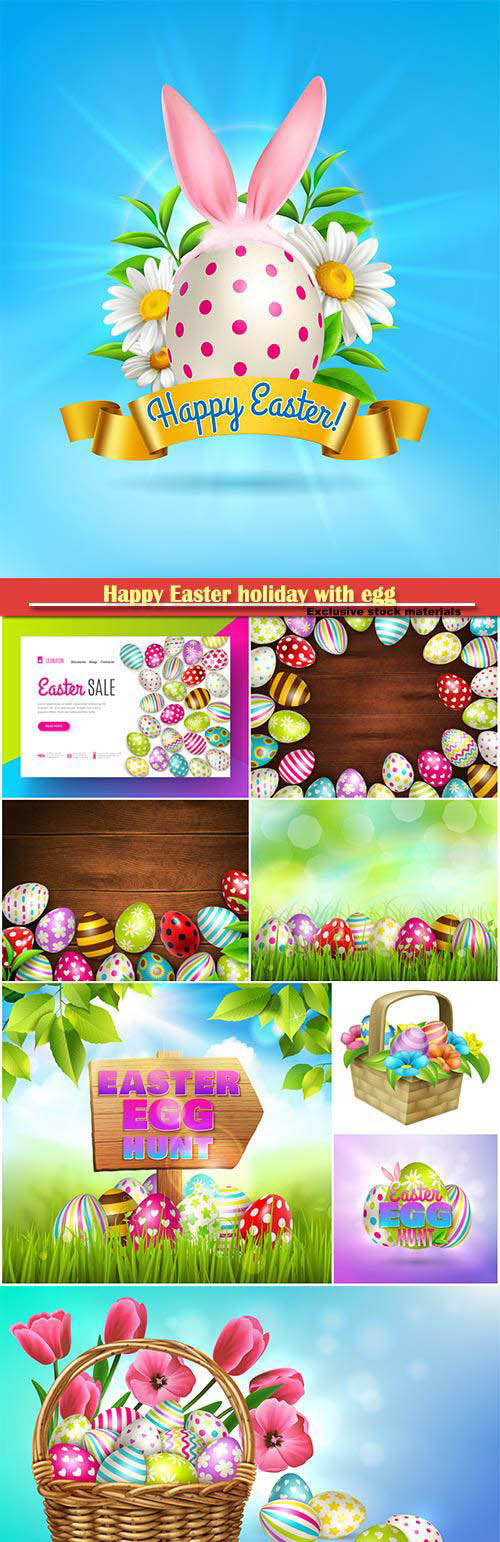 Happy Easter holiday with egg and spring flower vector illustration