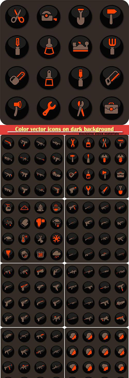 Color vector icons on dark background for user interface design