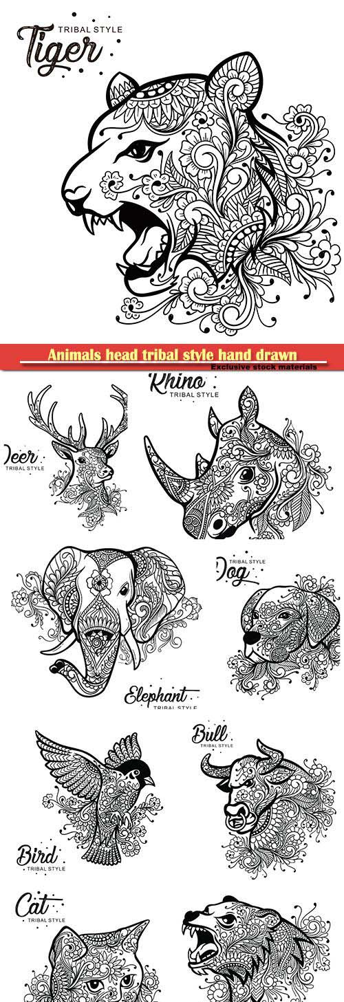 Animals head tribal style hand drawn