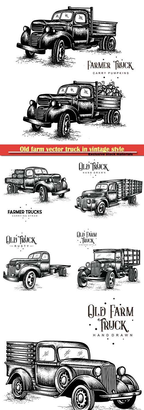 Old farm vector truck in vintage style