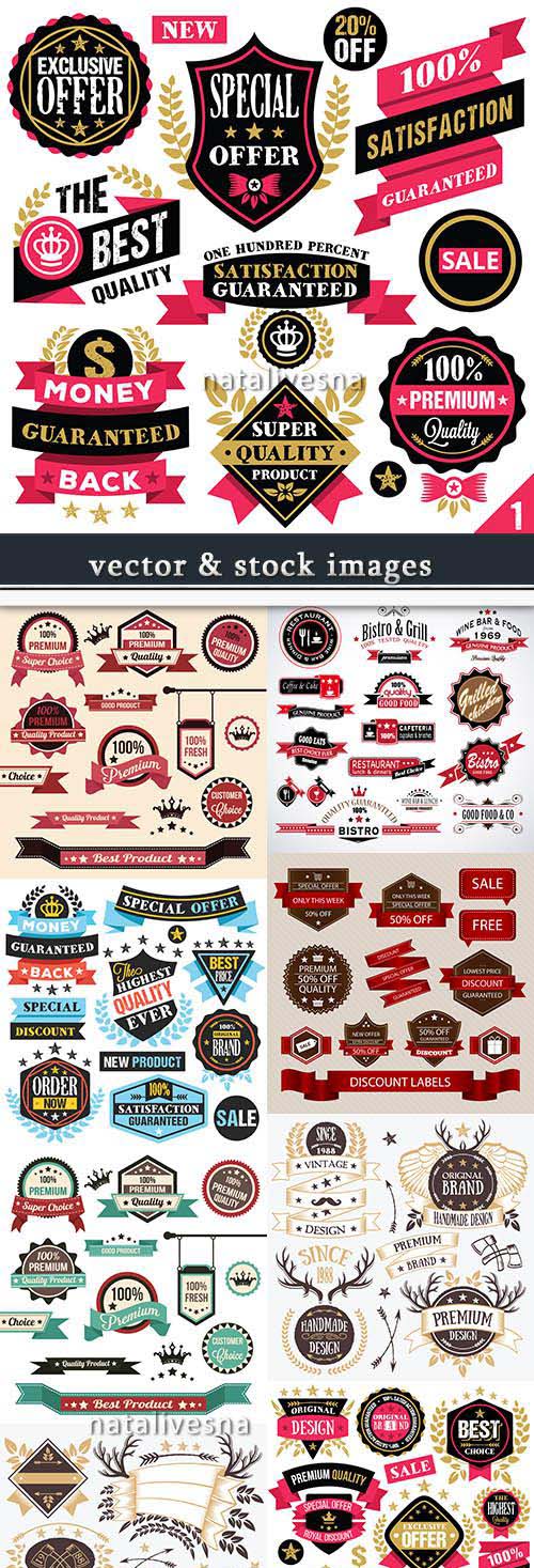 Vintage premium quality labels ribbons and badges