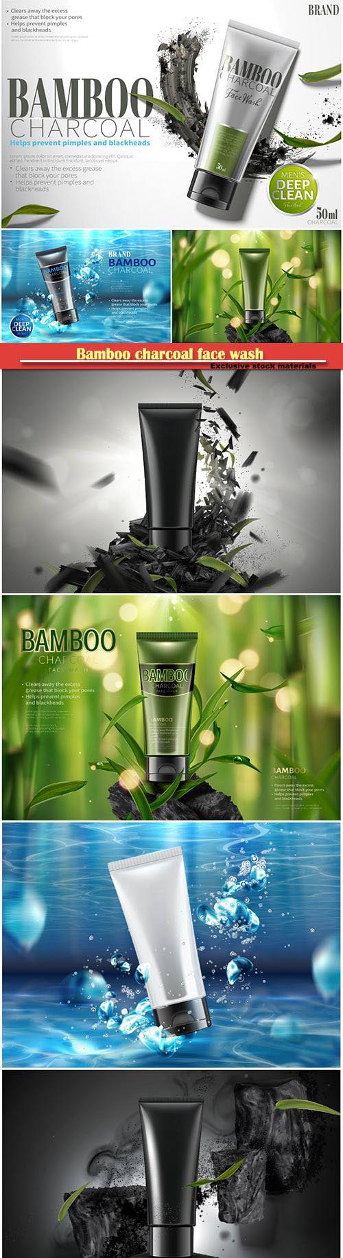 Bamboo charcoal face wash in 3d vector illustration