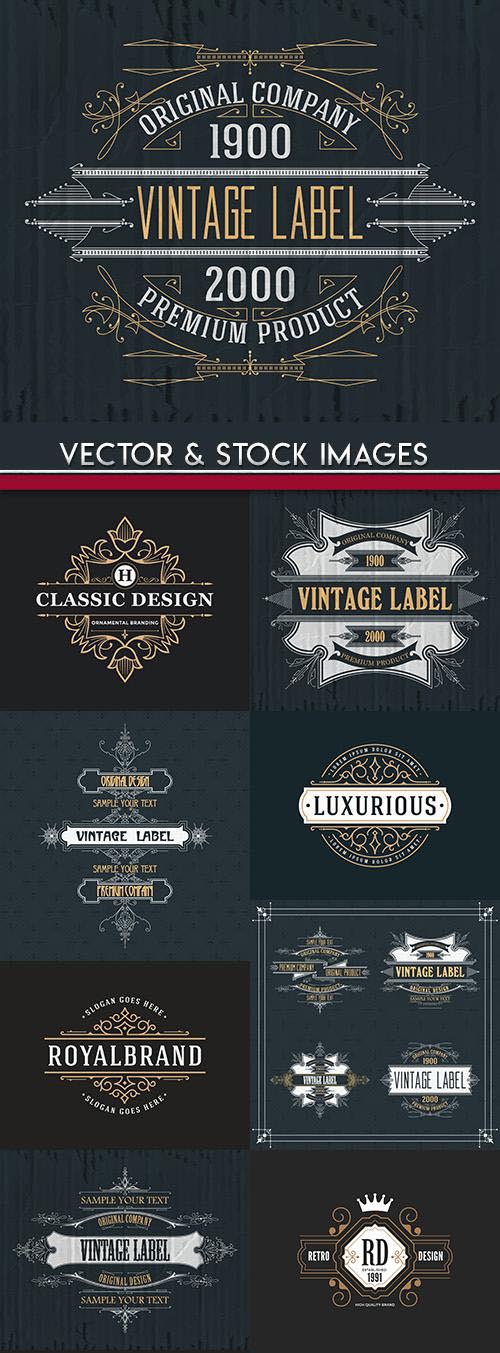 Vintage label and monograms element design illustration