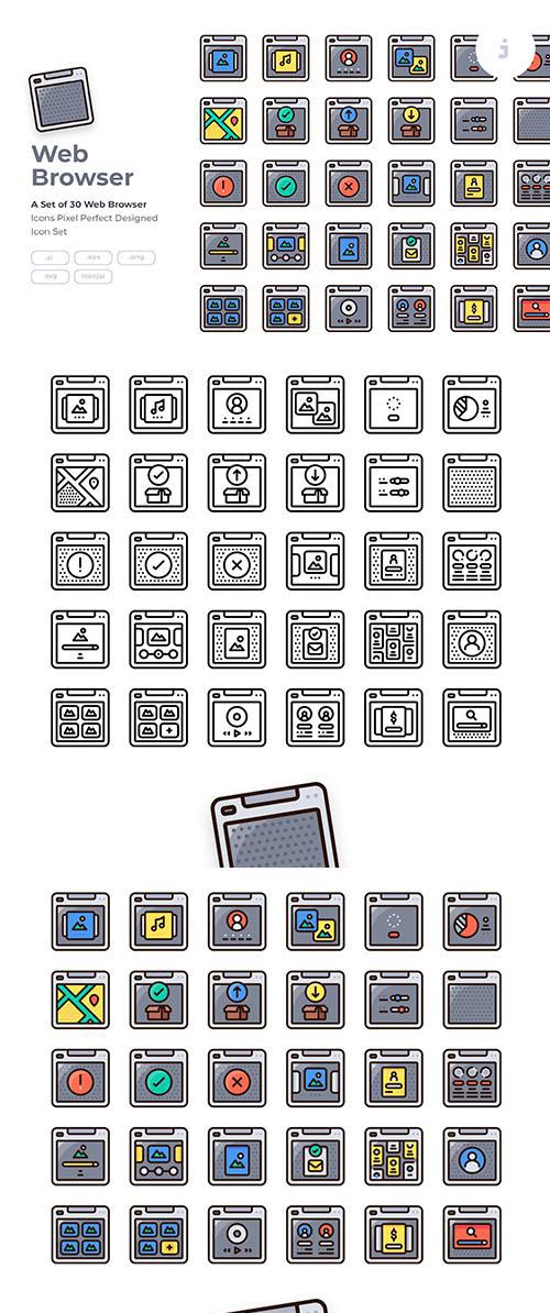 30 Web Browser Icon Vector set - Detailed Round line