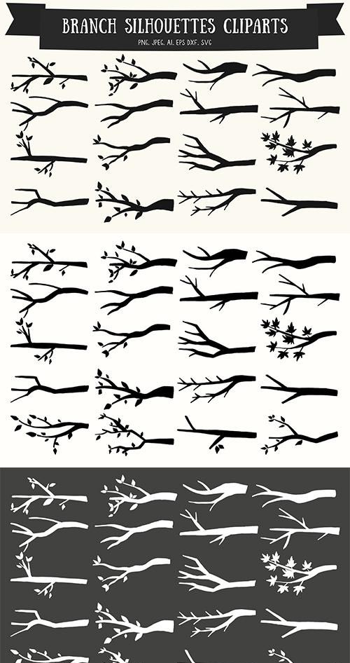 20 Branch Silhouettes Handmade Vector Cliparts