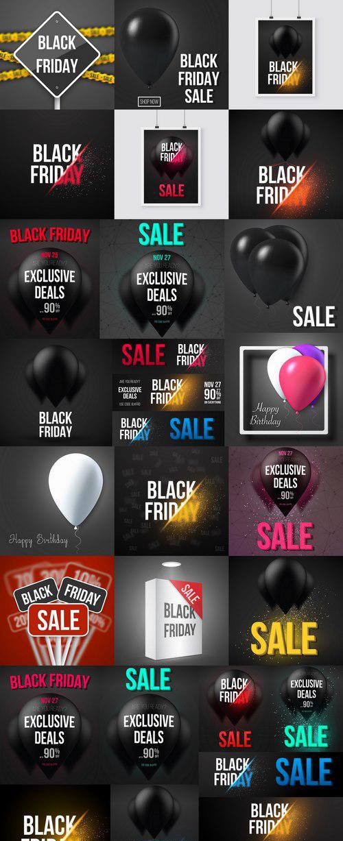 Black Friday flyer banner logo sticker sale invitation card 25 EPS