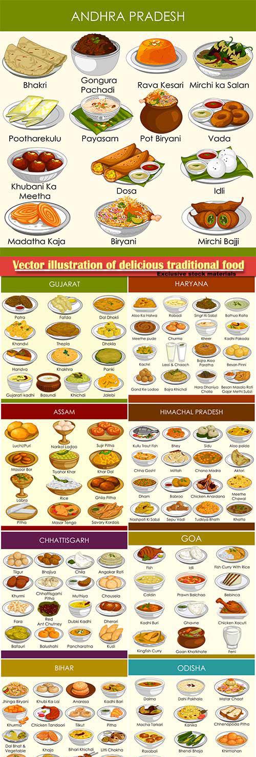 Vector illustration of delicious traditional food of India