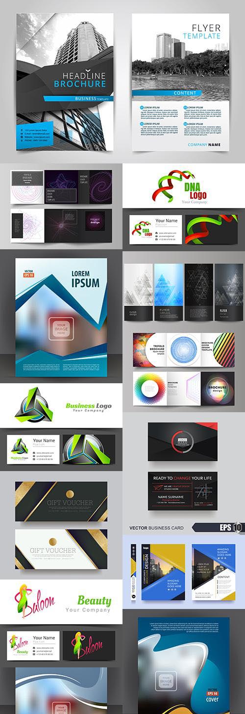 Business card brochure abstract templates and gift voucher 36